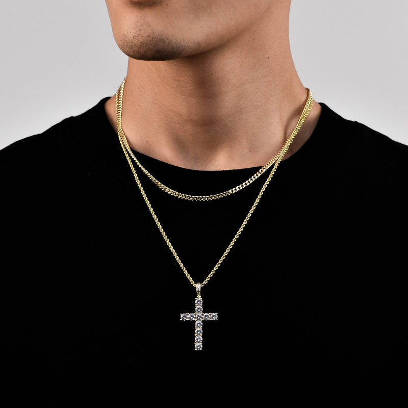 2.5mm Rope Chain + 3.5mm Cuban Link Chain + Cross Pendant Gift Set - APORRO