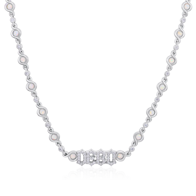 5MM Gothic Font Opal Custom Necklace