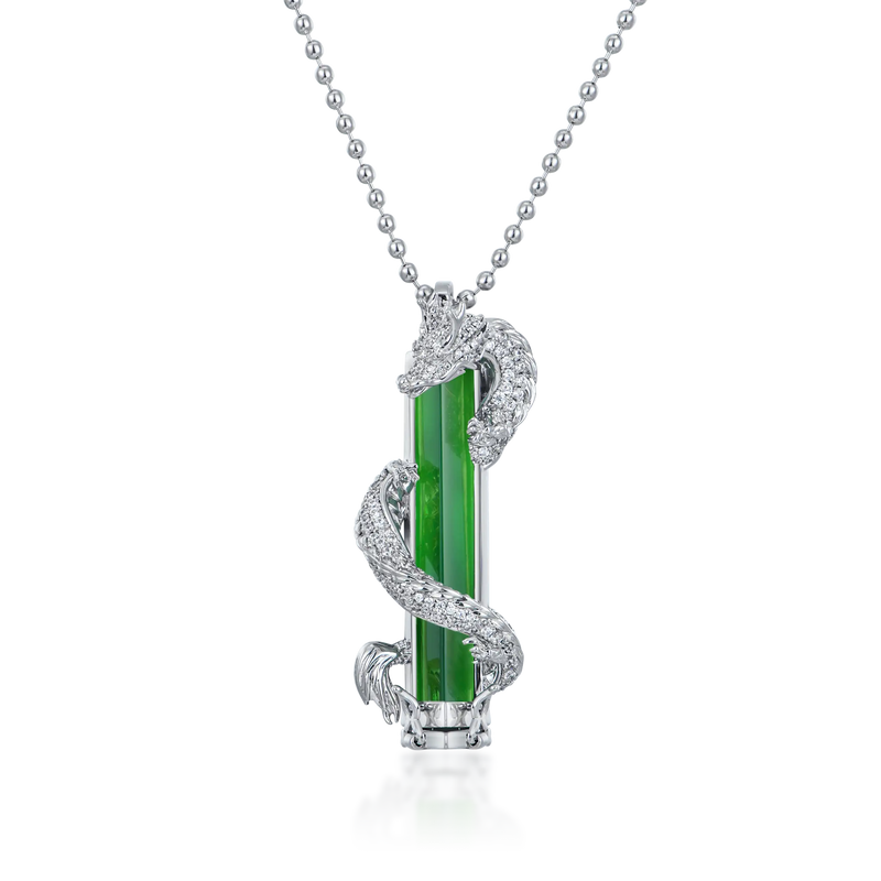 WONG Ⅱ Iced Out Jade Column Pendant - Urban Jewelry - APORRO