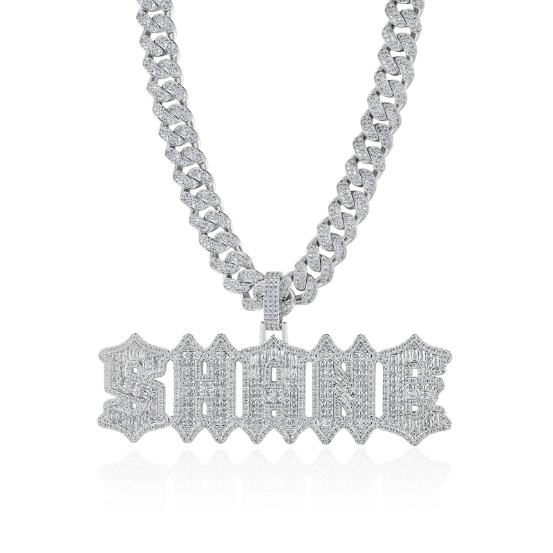 Custom Emerald Cut Gothic Font Pendant