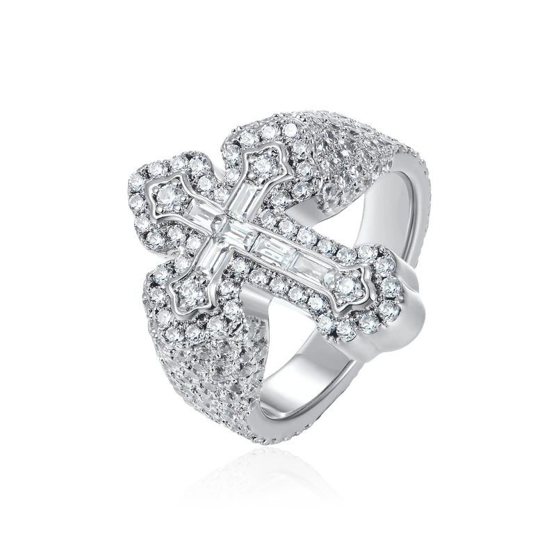 Baguette Iced Cross Ring - APORRO