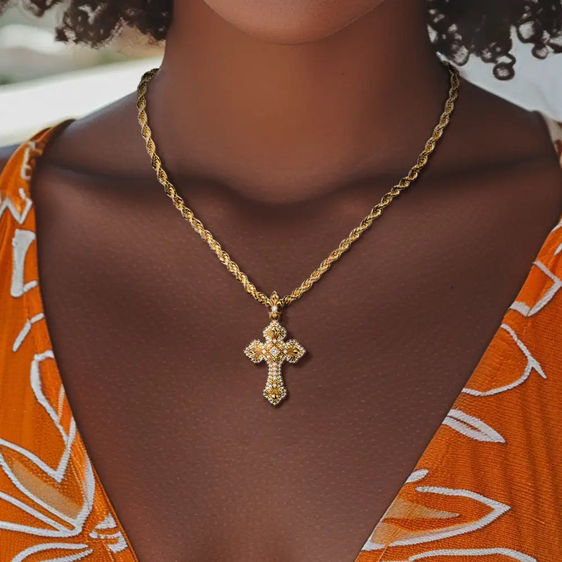 Fleur De Lis Clustered Cross Pendant - APORRO