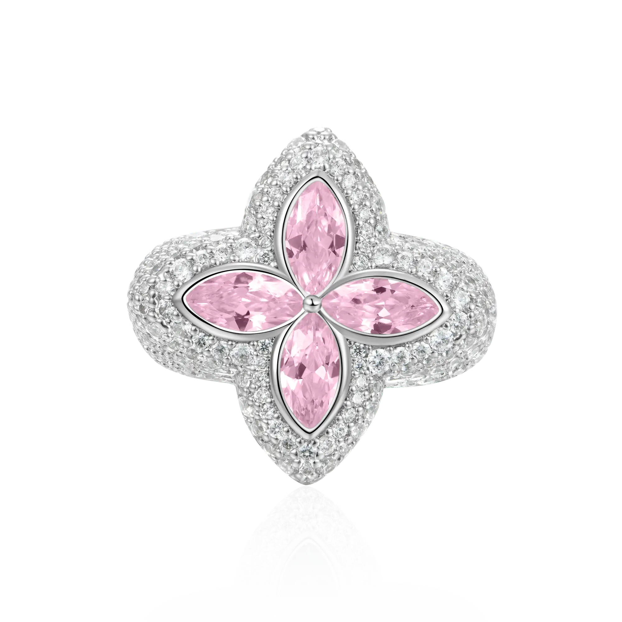 Iced Luminous Clover Ring - Pink Diamond