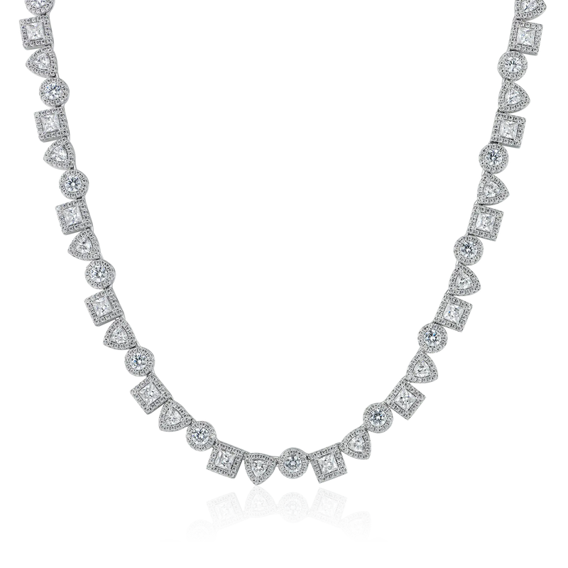 Moissanite Princess Cut Mix Clustered Tennis Chain - 7mm - APORRO