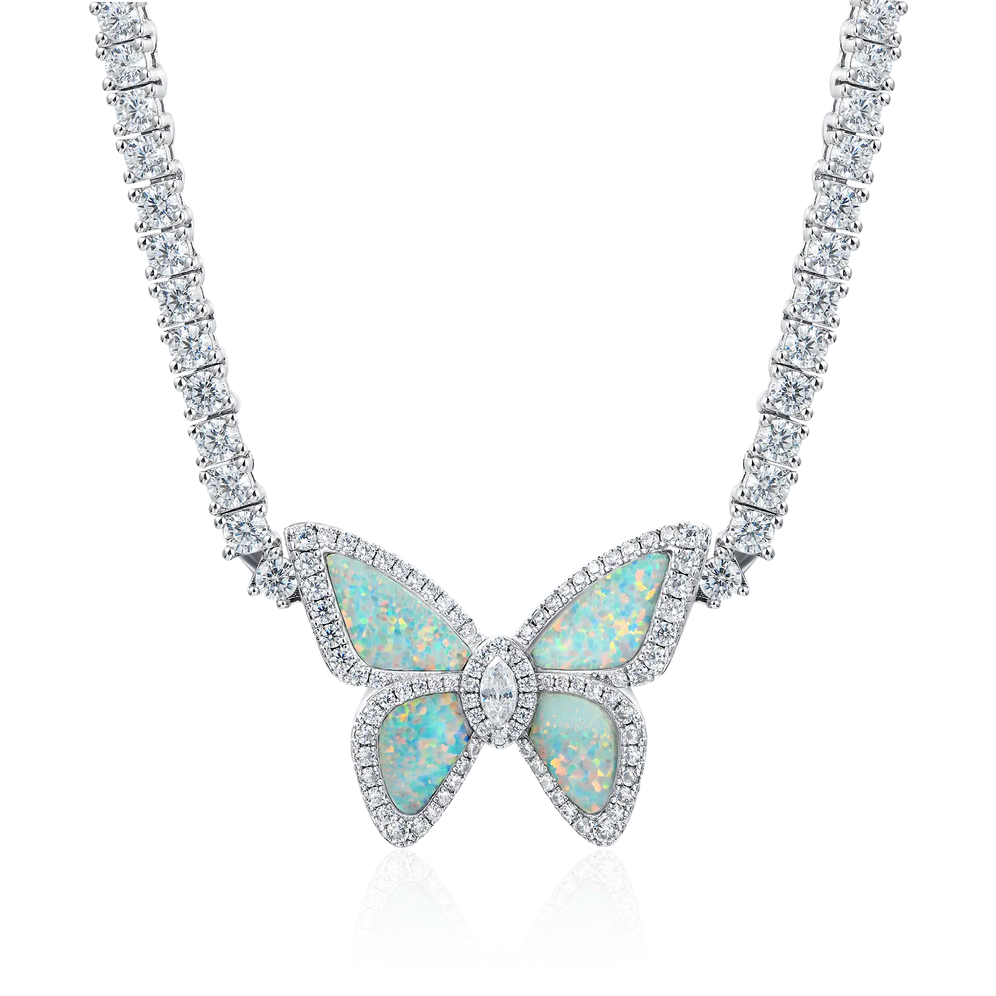 Vivid Opal Butterfly Tennis Necklace - 3mm