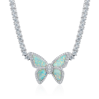 Vivid Opal Butterfly Tennis Necklace - 3mm