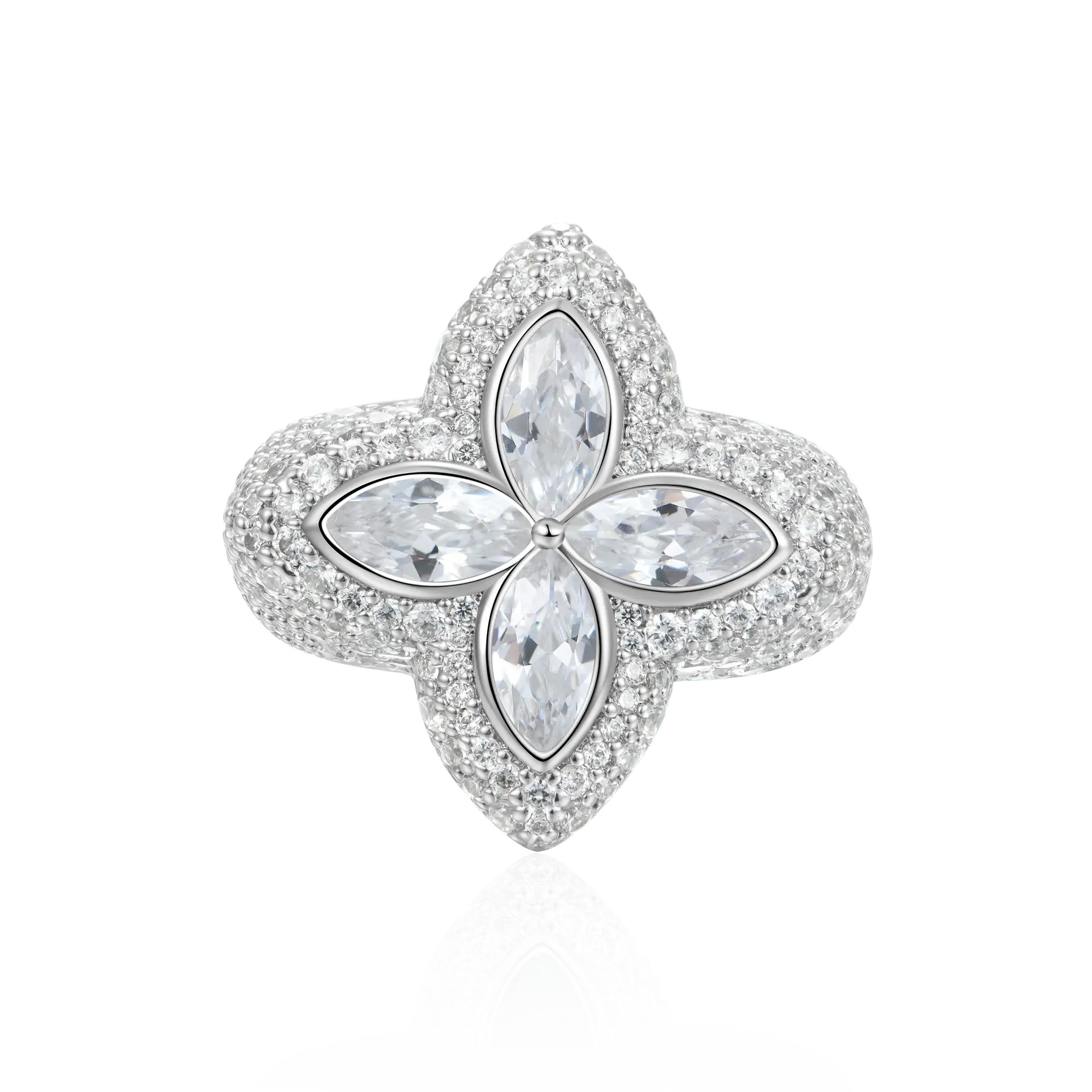 Iced Luminous Clover Ring - White Diamond