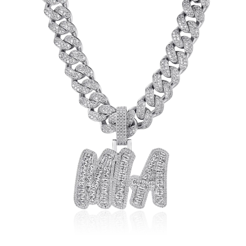 Custom Emerald Cut Romantic Font Pendant