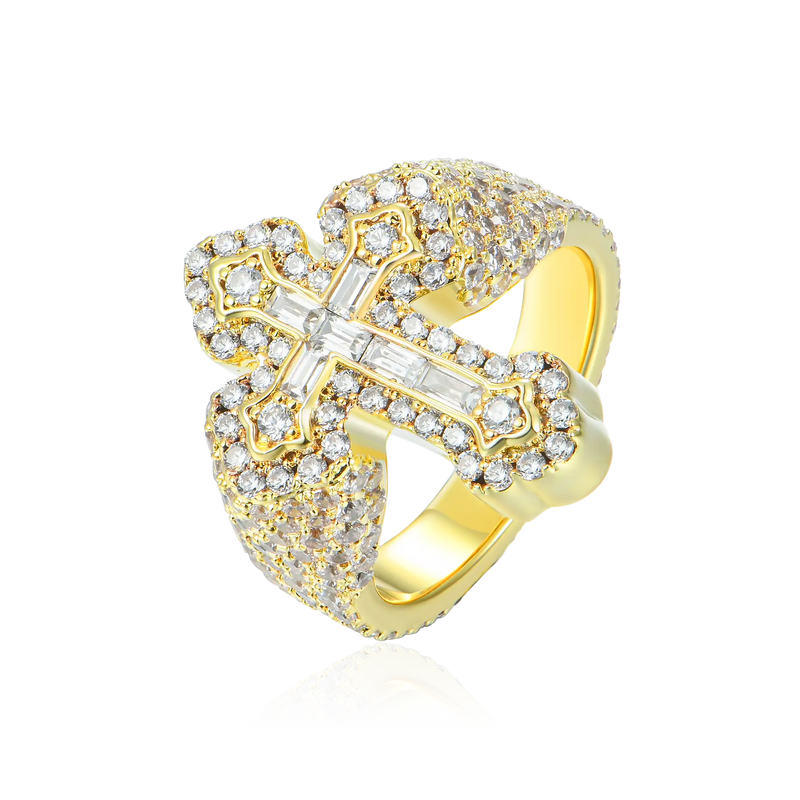 Baguette Iced Moissanite Cross Ring - APORRO