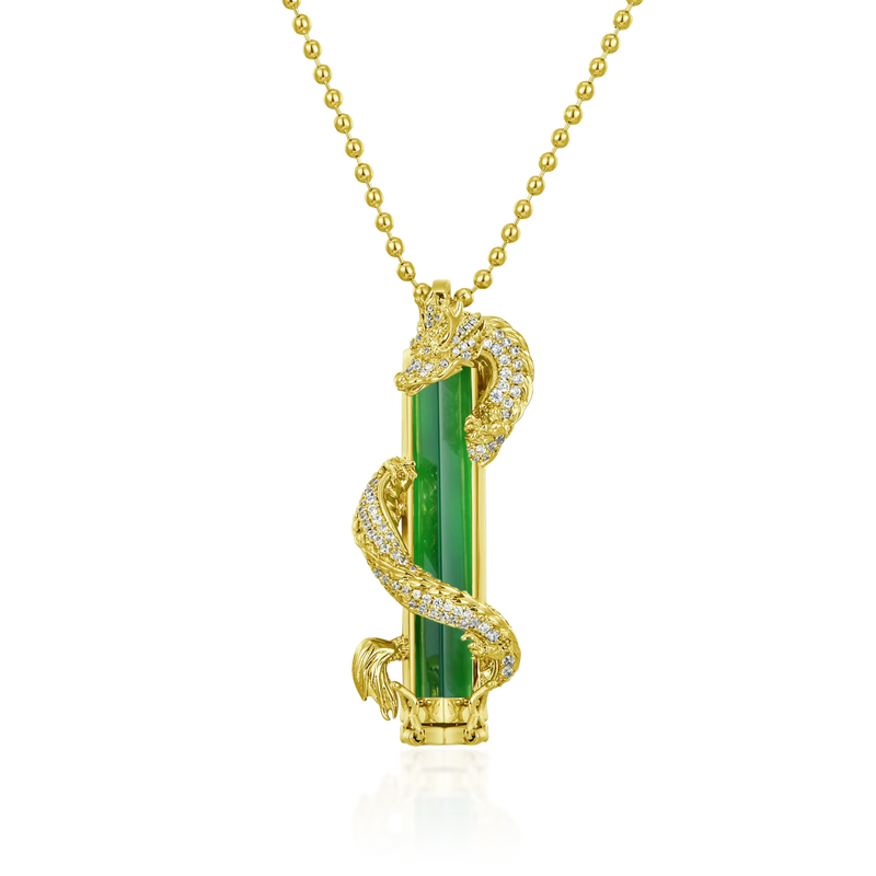 WONG Ⅱ Iced Out Jade Column Pendant - Urban Jewelry - APORRO