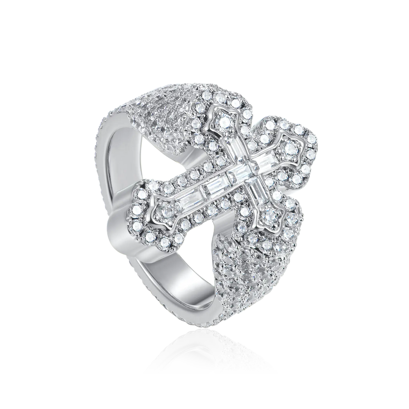 Baguette Iced Cross Ring - APORRO