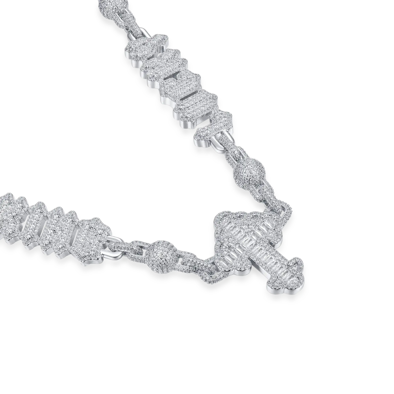 Custom Font Iced Cross Ball Chain - 10mm