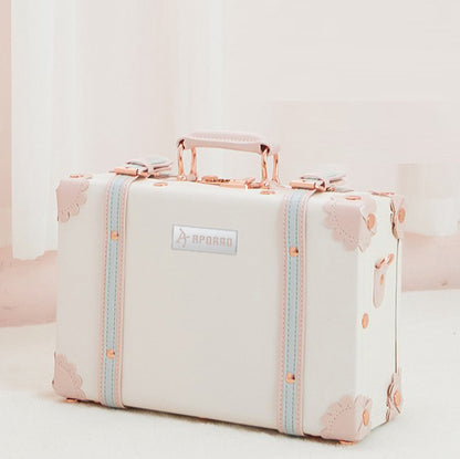 White Leather Carry-On Suitcase with Combination Lock for Travel and Business