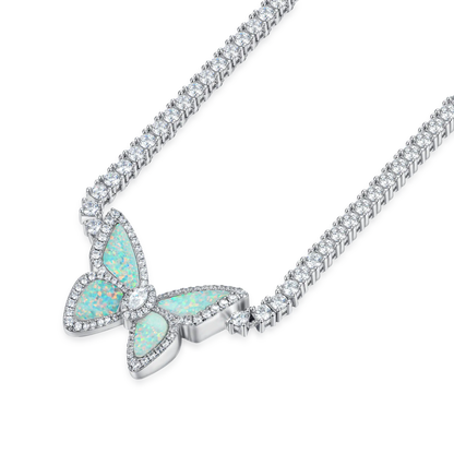 Vivid Opal Butterfly Tennis Necklace - 3mm