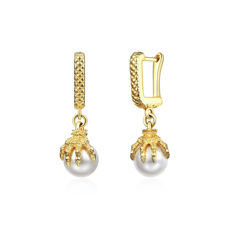 WONG Dragon Claw Pearl Dangly Earrings - Dangly Earring For Men & Women - APORRO