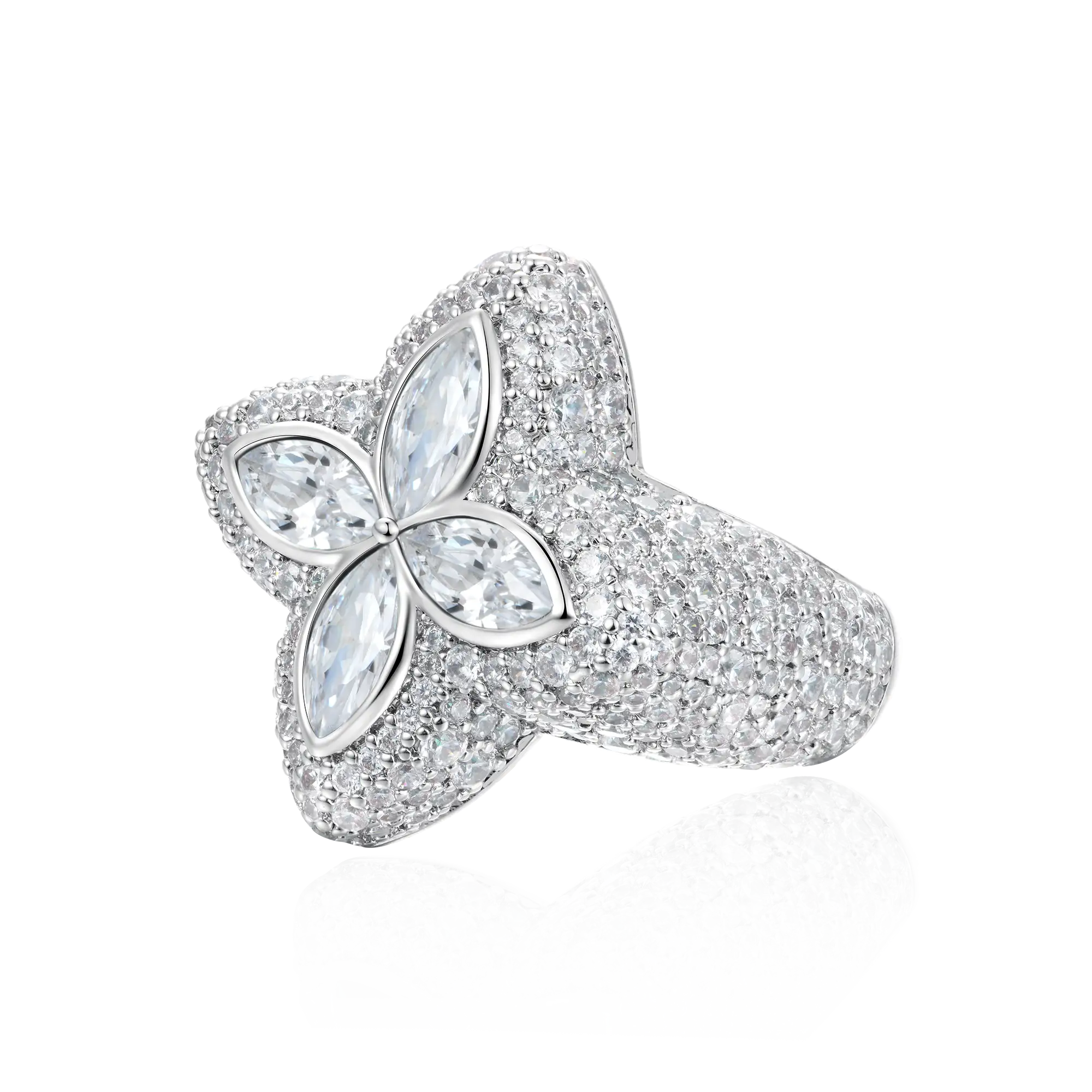 Iced Luminous Clover Ring - White Diamond