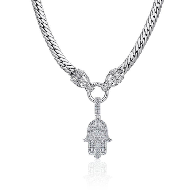 WONG Double Dragon Miami Cuban Chain + Pendant Gift Set (White Gold) - APORRO