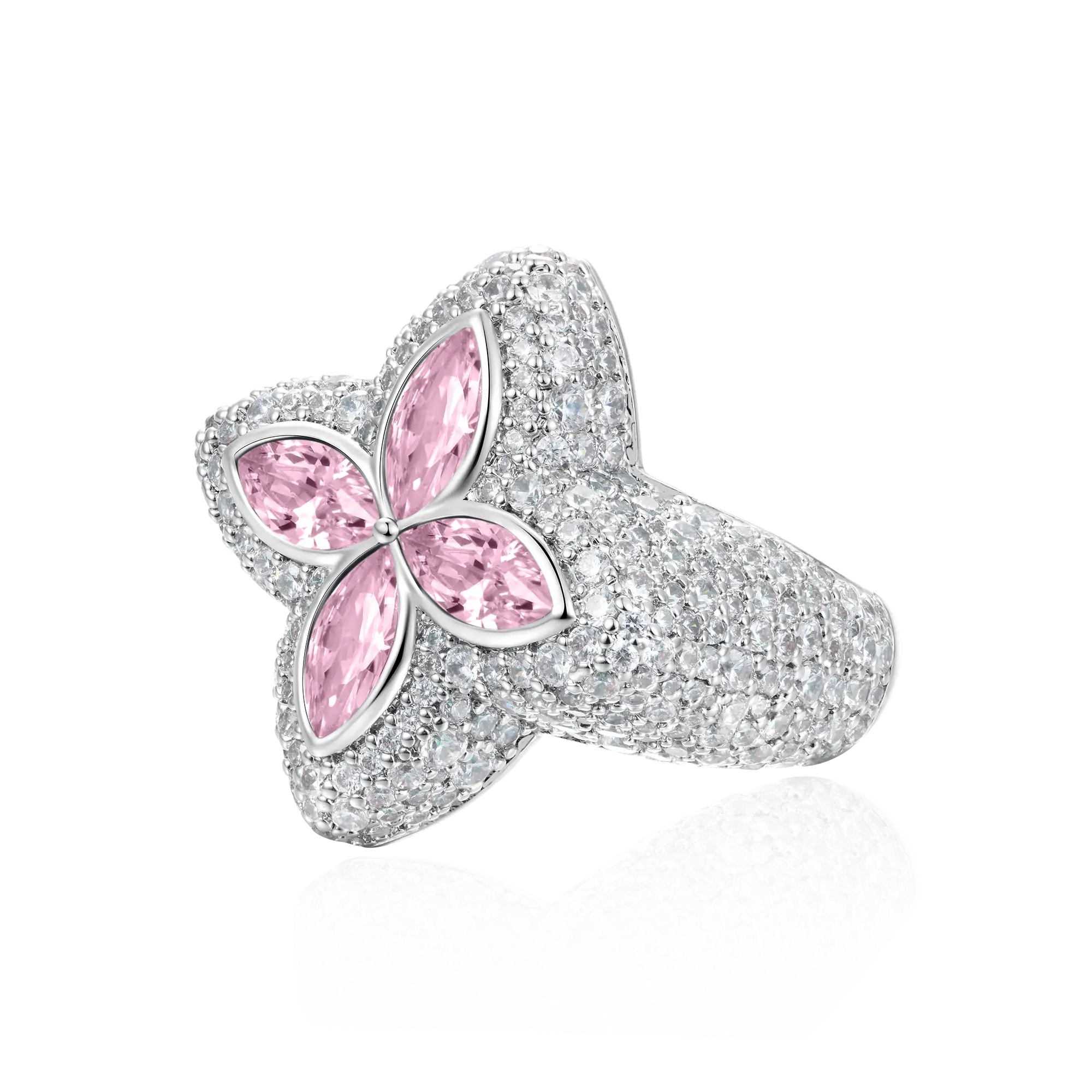 Iced Luminous Clover Ring - Pink Diamond