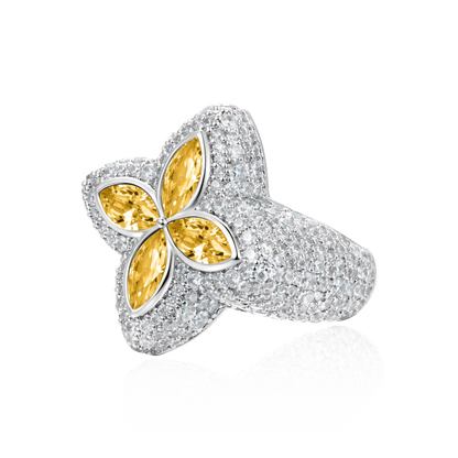 Iced Luminous Clover Ring - Yellow Diamond