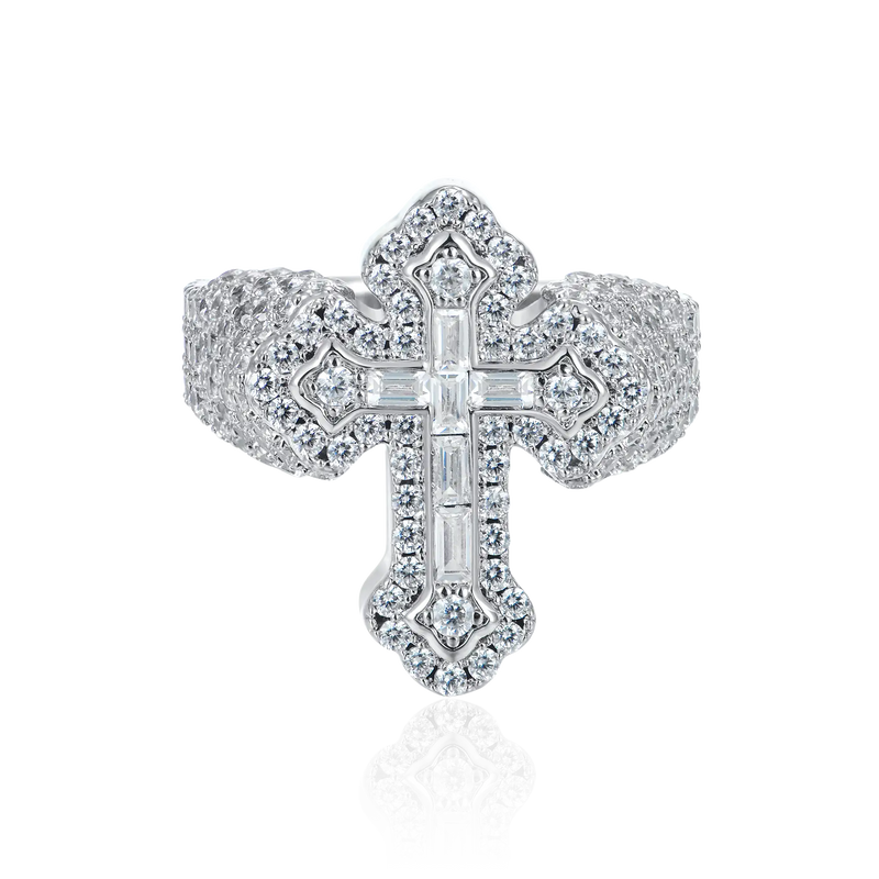 Baguette Iced Moissanite Cross Ring - APORRO