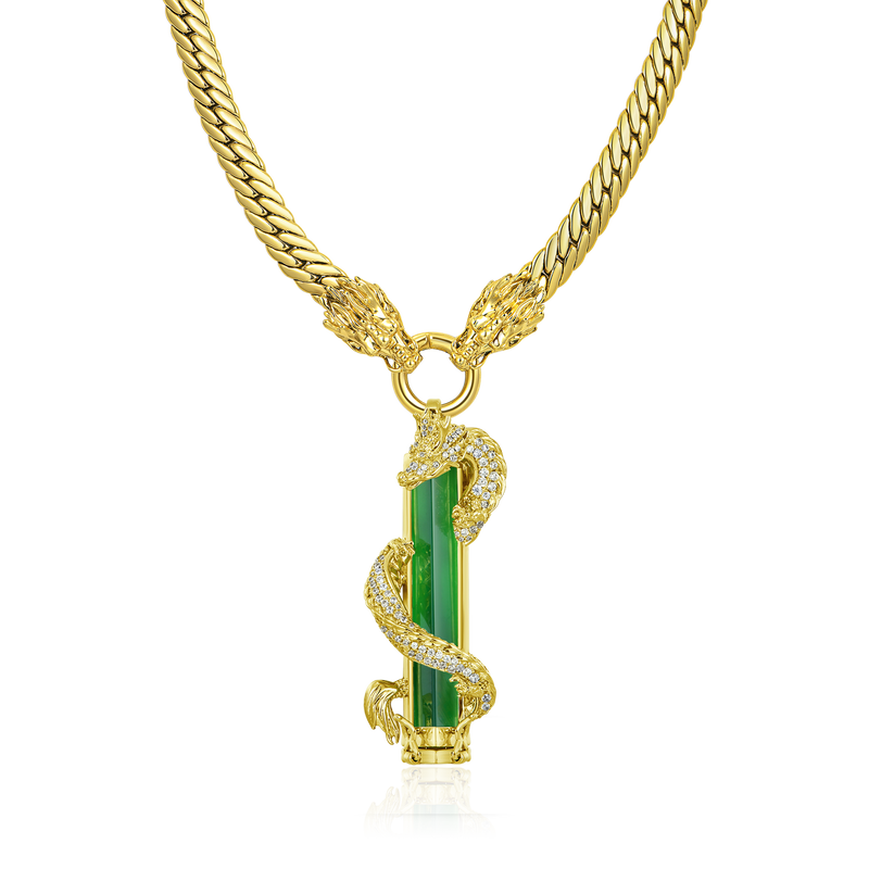 WONG Double Dragon Miami Cuban Chain + Pendant Gift Set - APORRO