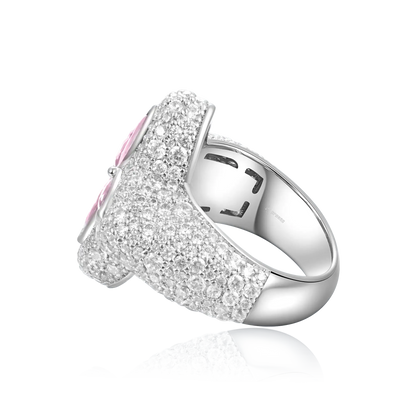 Iced Luminous Clover Ring - Pink Diamond