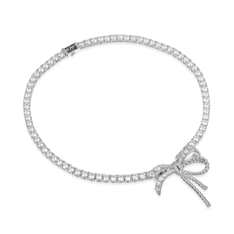 Iced Out Tennis Ribbon Tie Necklace - 5mm - APORRO