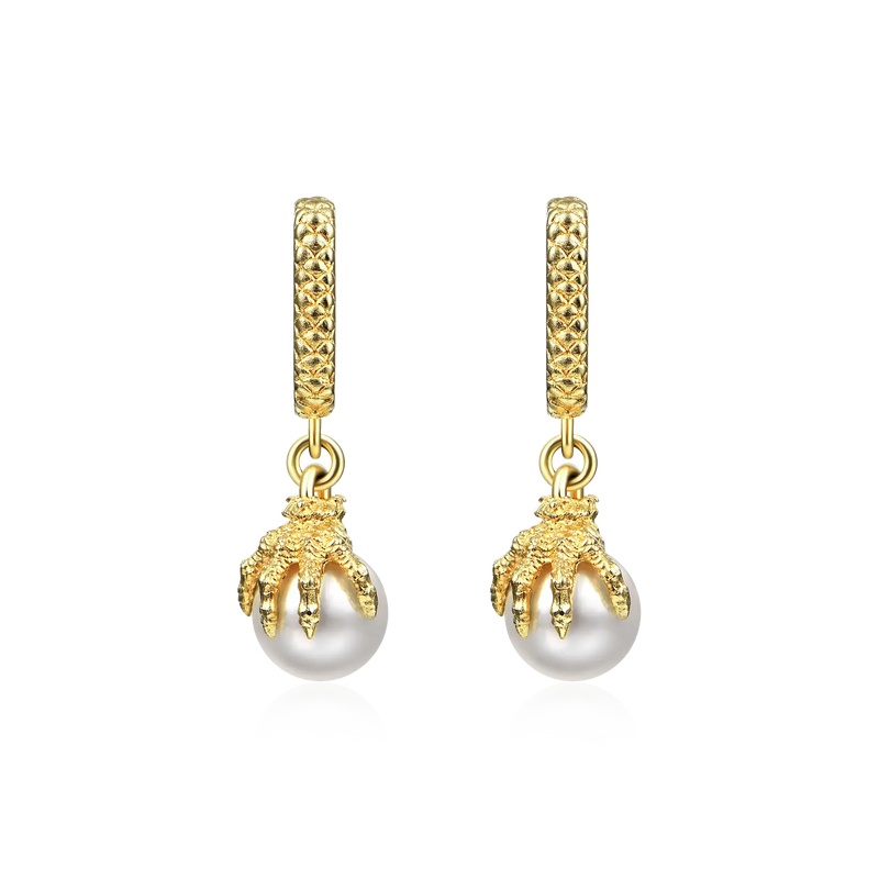 WONG Dragon Claw Pearl Dangly Earrings - Dangly Earring For Men & Women - APORRO