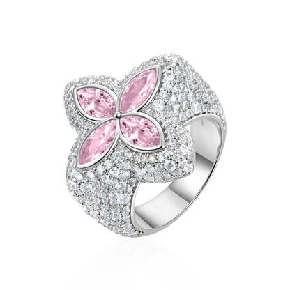 Iced Luminous Clover Ring - Pink Diamond