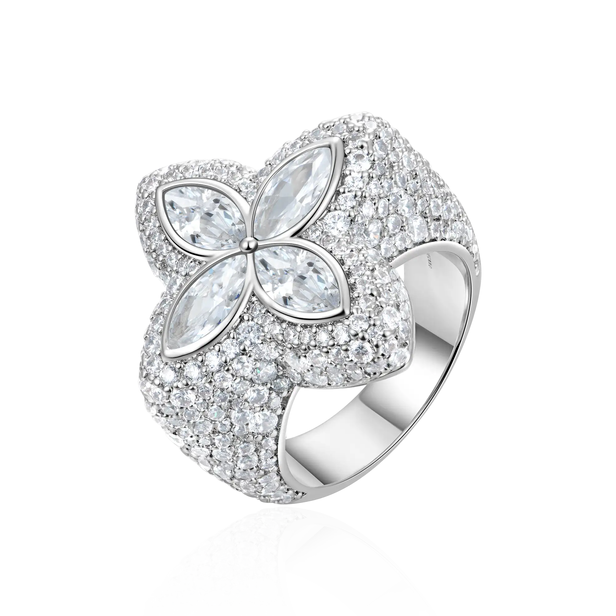 Iced Luminous Clover Ring - White Diamond