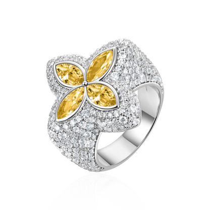 Iced Luminous Clover Ring - Yellow Diamond