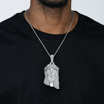 White Gold Stellar Jesus Pendant -  Large