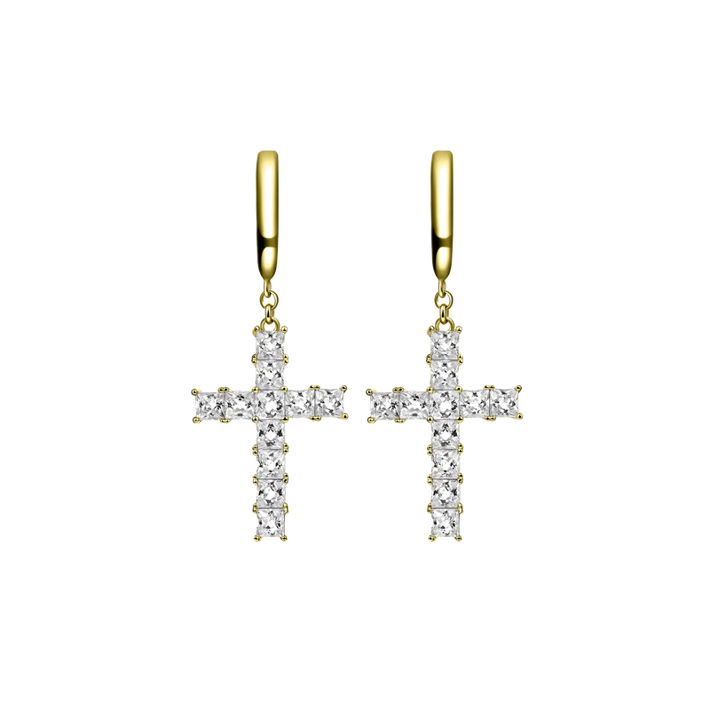 Tennis Cross Earring - 925 silver dangly cross earring - APORRO