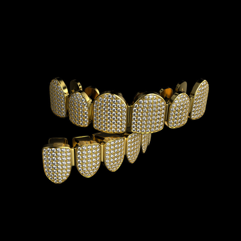 Pre-made Iced White Gold Grillz - Silver Grillz Teeth For Men & Women - APORRO