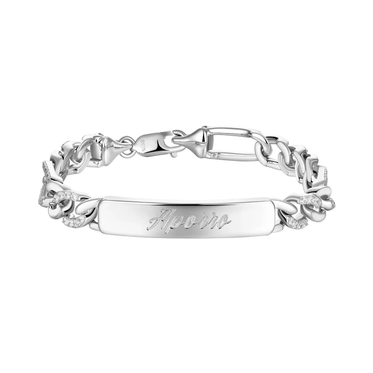 Moissanite Plain Mix Iced Figaro Name Bracelet-Woman's Custom Jewelry ...