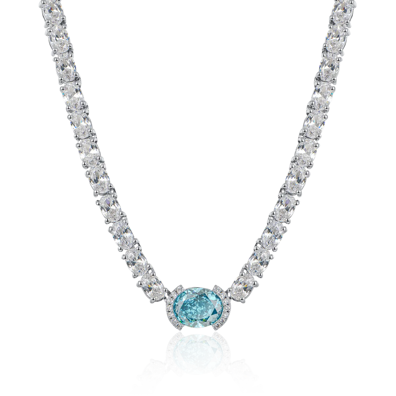 Crushed Ice Oval Tennis Necklace - Blue Gray - APORRO