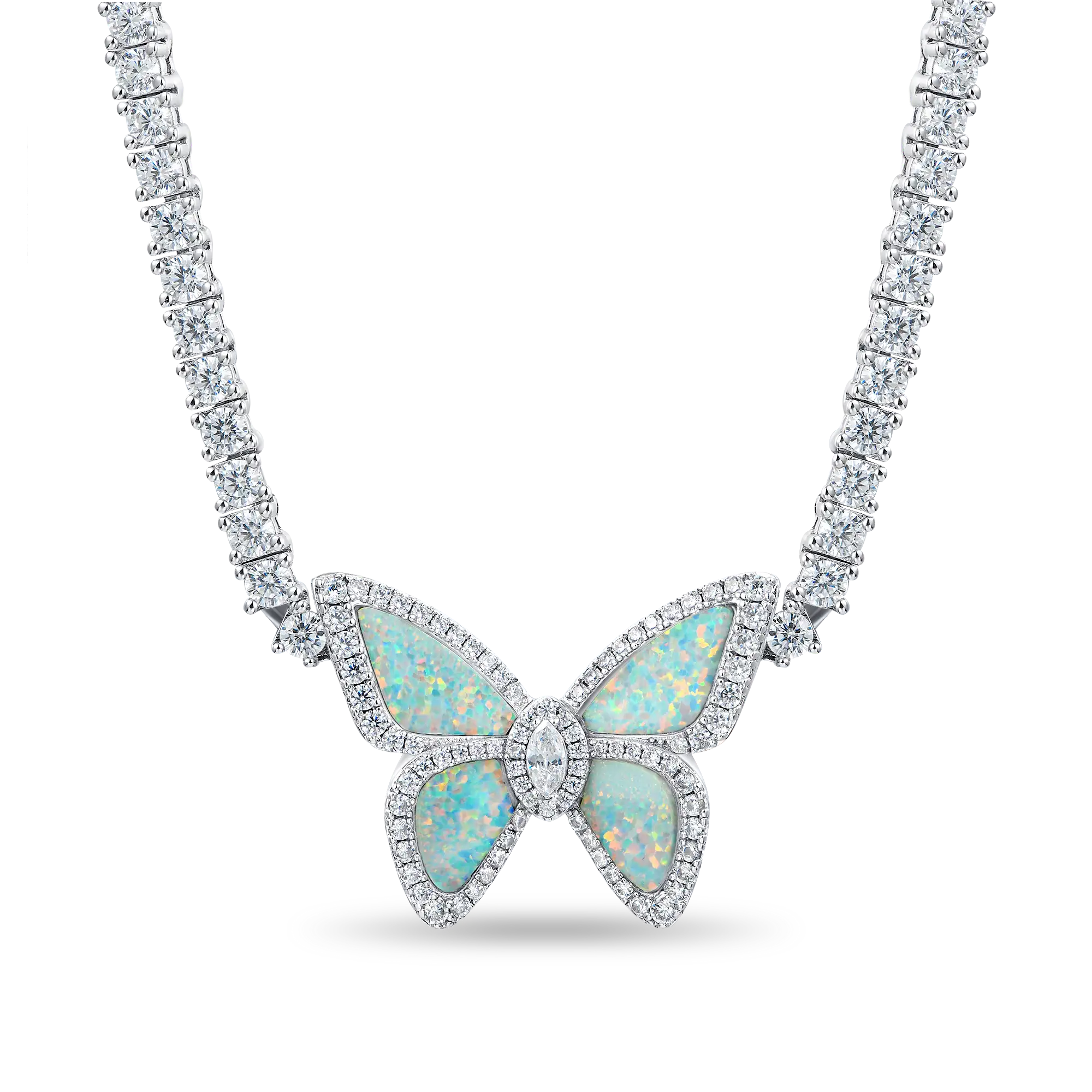 Vivid Youth Opal Butterfly Tennis Necklace - 3mm