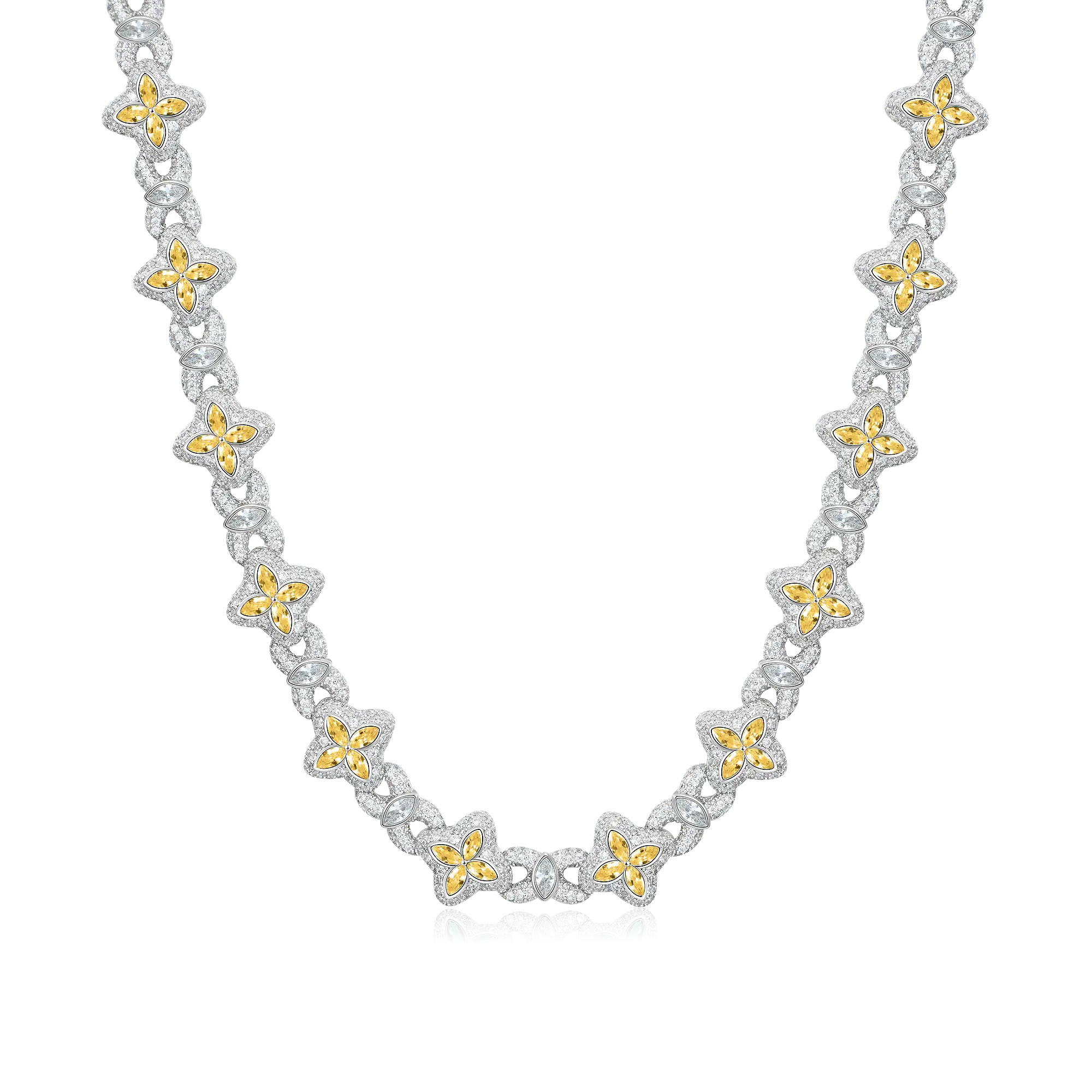 Iced Luminous Clover Necklace - Yellow Diamond