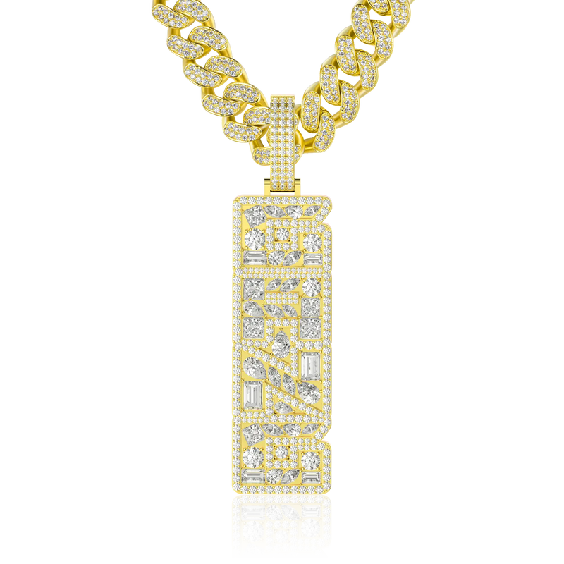 Custom Iced Mix-cut Vertical Pendant - APORRO