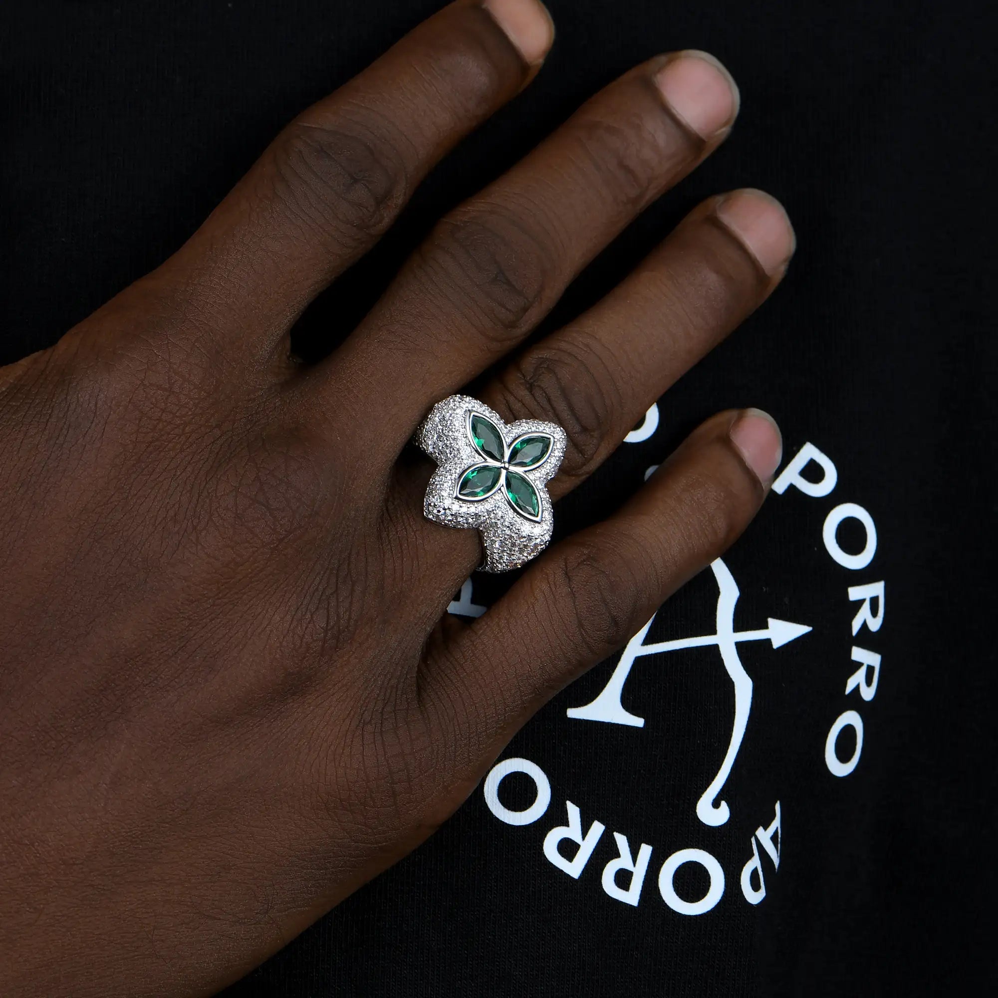 Iced Luminous Clover Ring