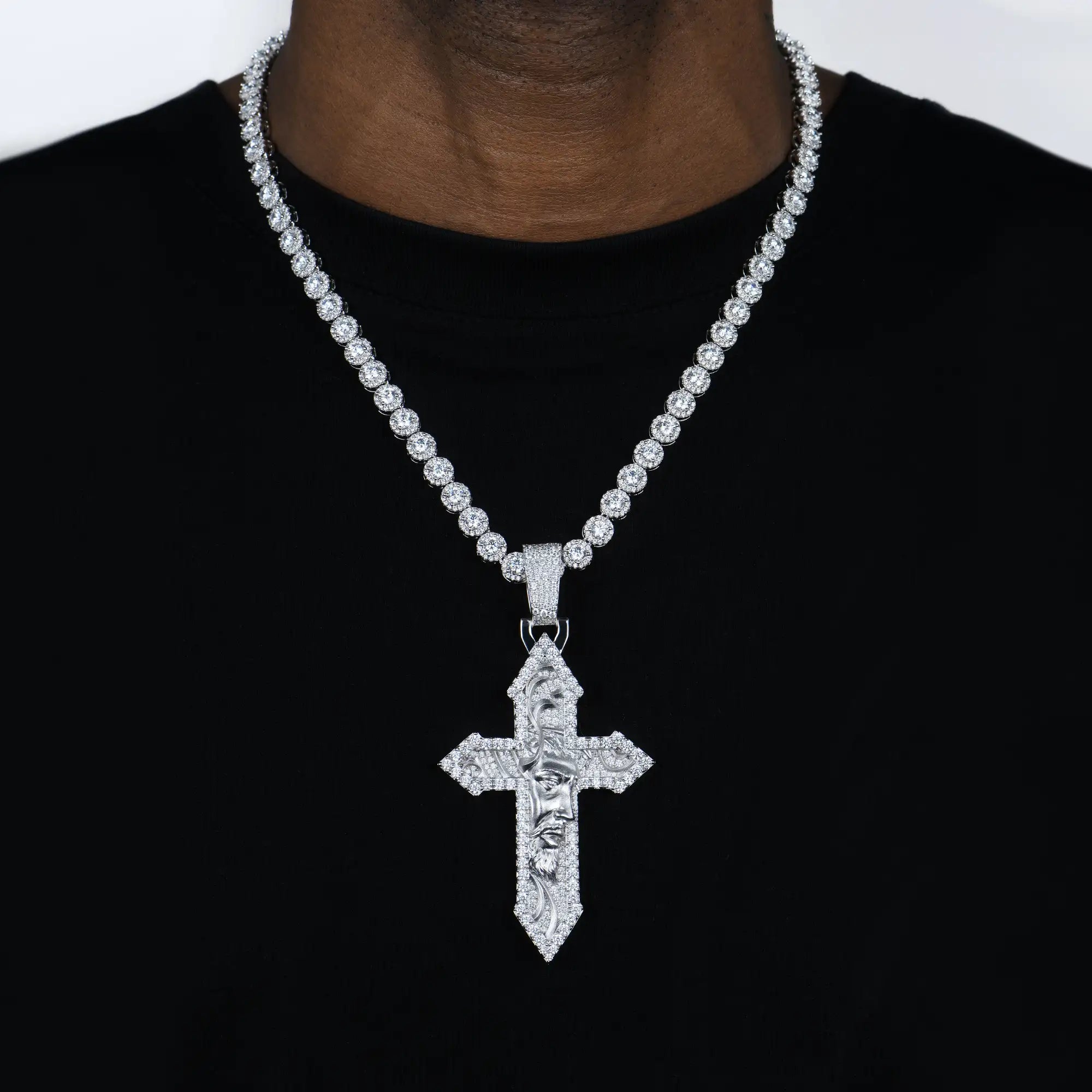 Moissanite Divine Engraved Cross Pendant - Large