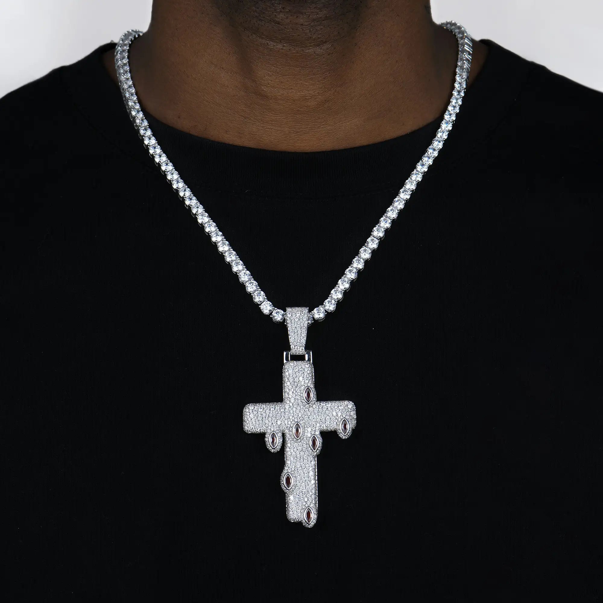 Iced Crimson Tears Cross Pendant