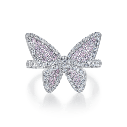 Vivid Pink Clustered Butterfly Engagement Ring