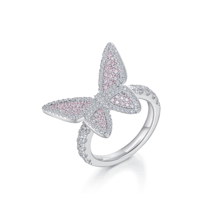 Vivid Pink Clustered Butterfly Engagement Ring