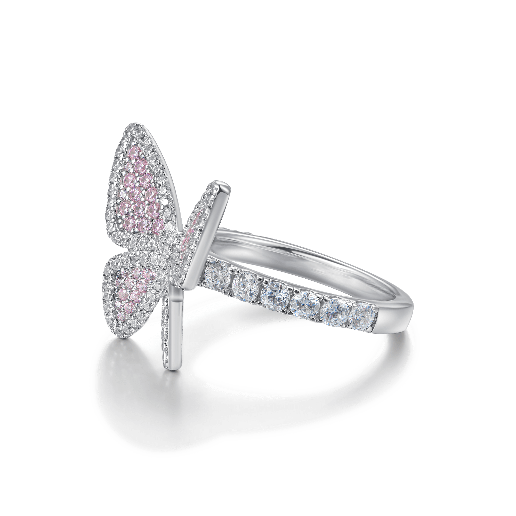 Vivid Pink Clustered Butterfly Engagement Ring