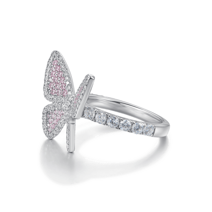 Vivid Pink Clustered Butterfly Engagement Ring