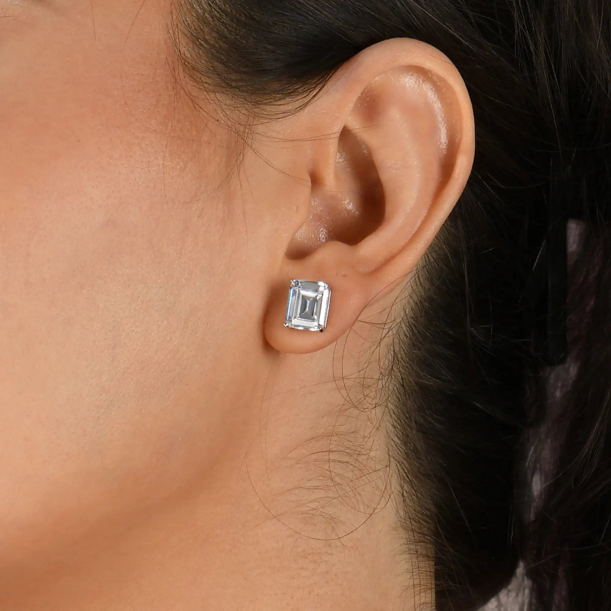 Moissanite Emerald Cut Stud Earrings