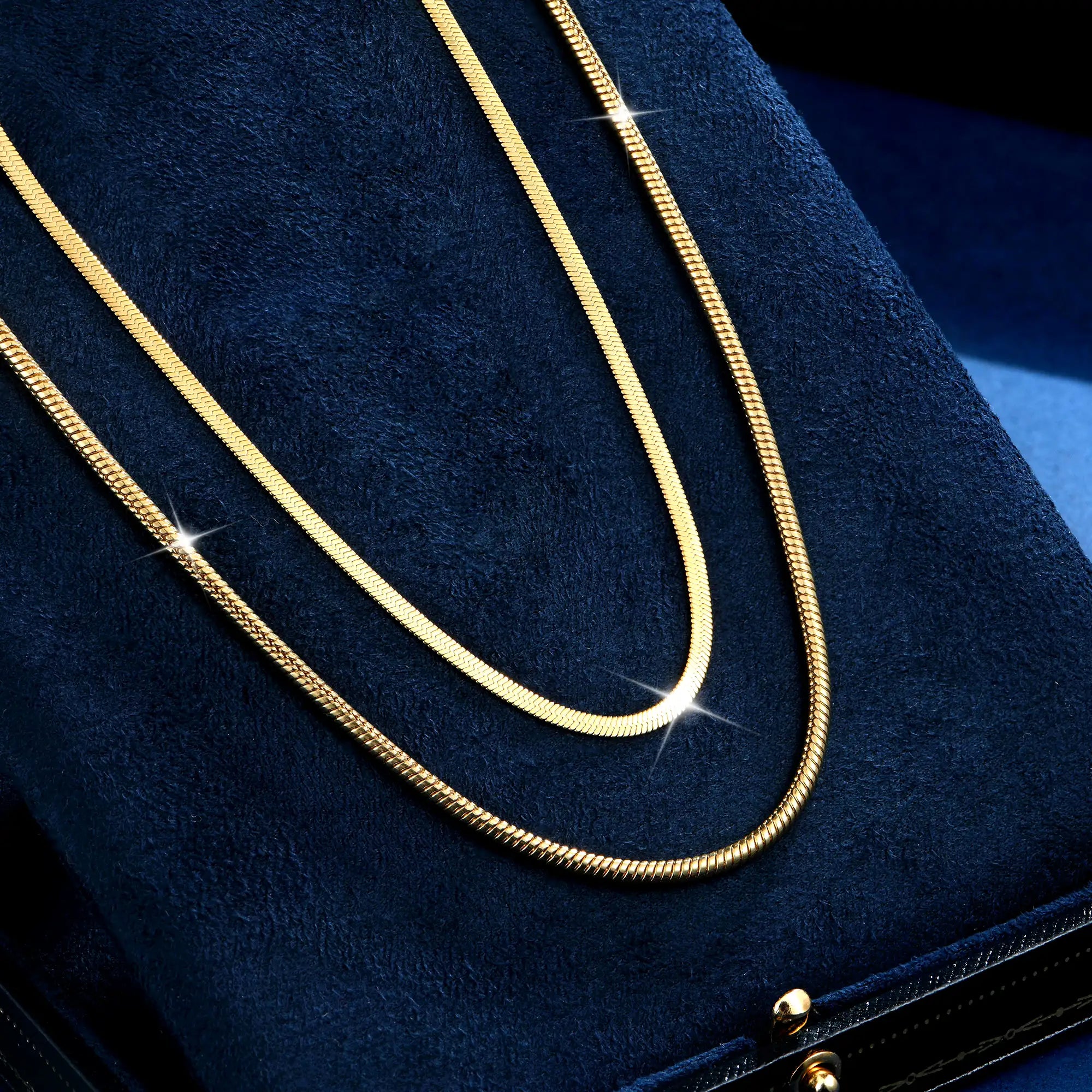 Herringbone Chain & Snake Chain Set - Yellow Gold