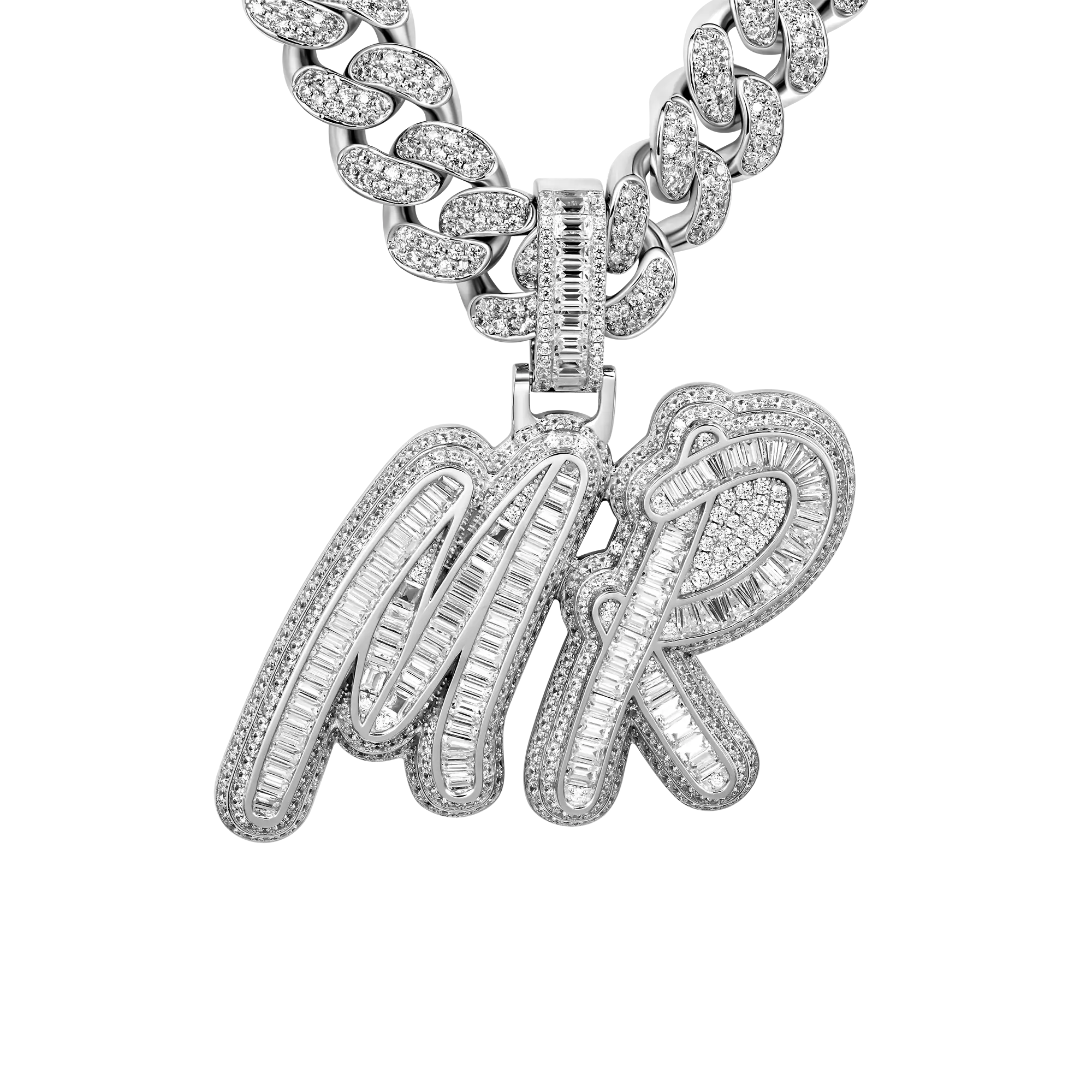 Custom Youth Iced Out Multi-layer Baguette Font Pendant