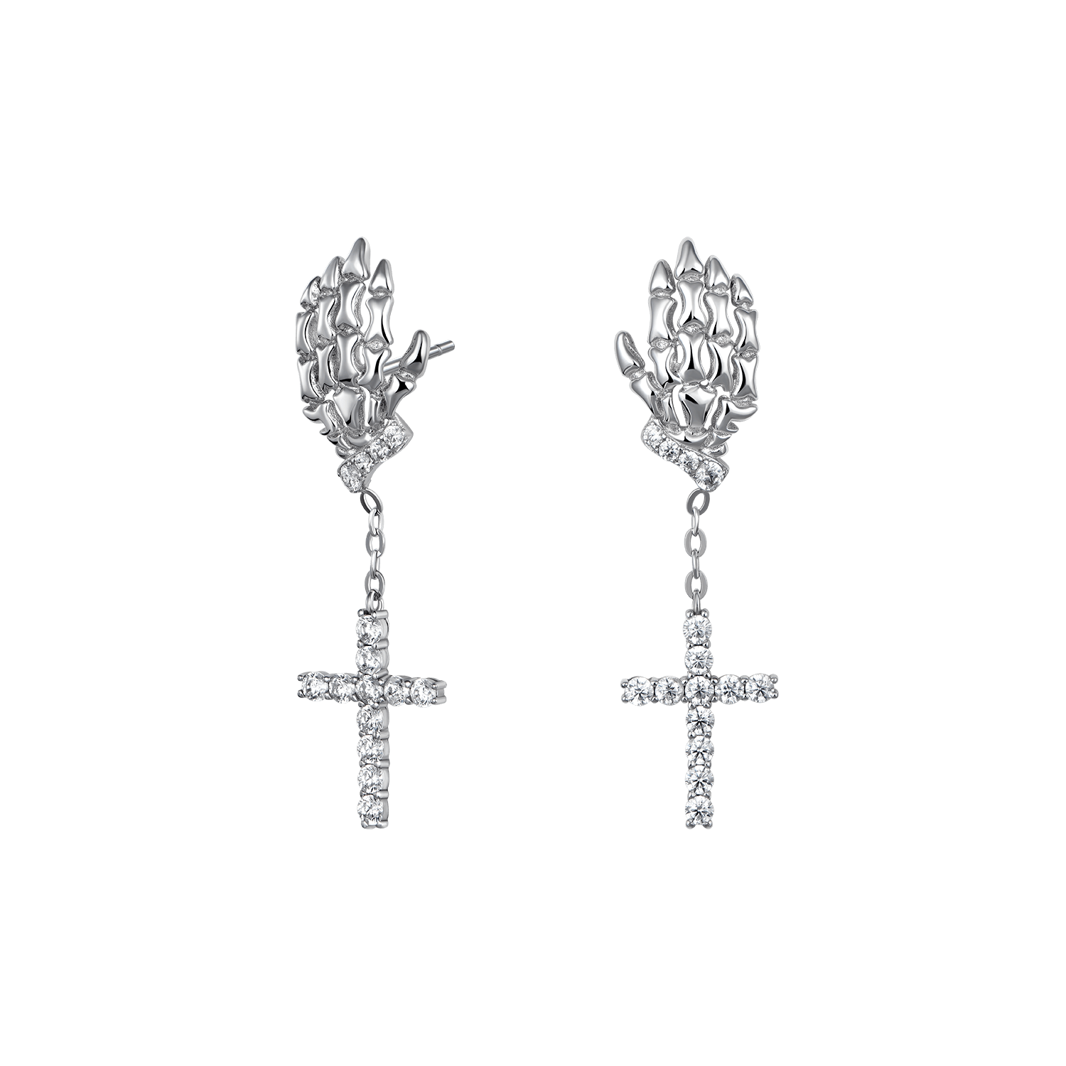 Single Cross Skeleton Hand Earring